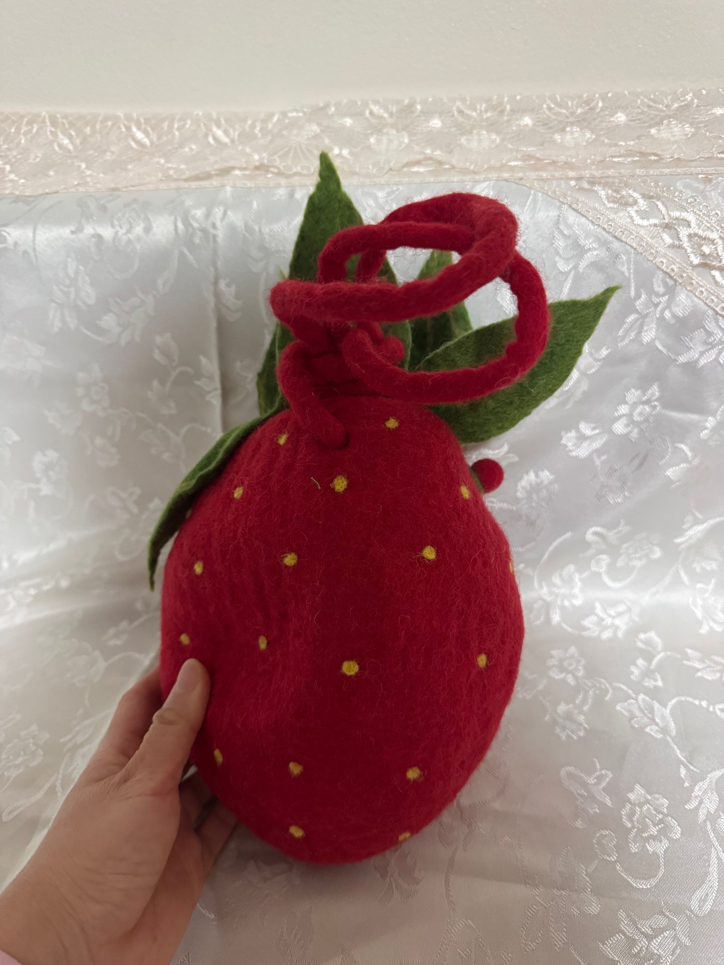 Handmade Wool Felt strawberry crossbody purse
