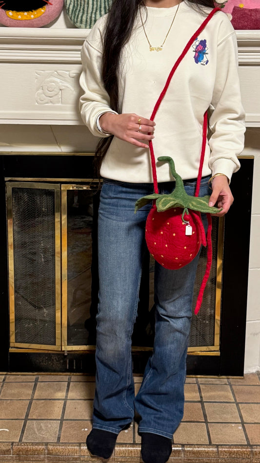 Handmade Wool Felt strawberry crossbody purse