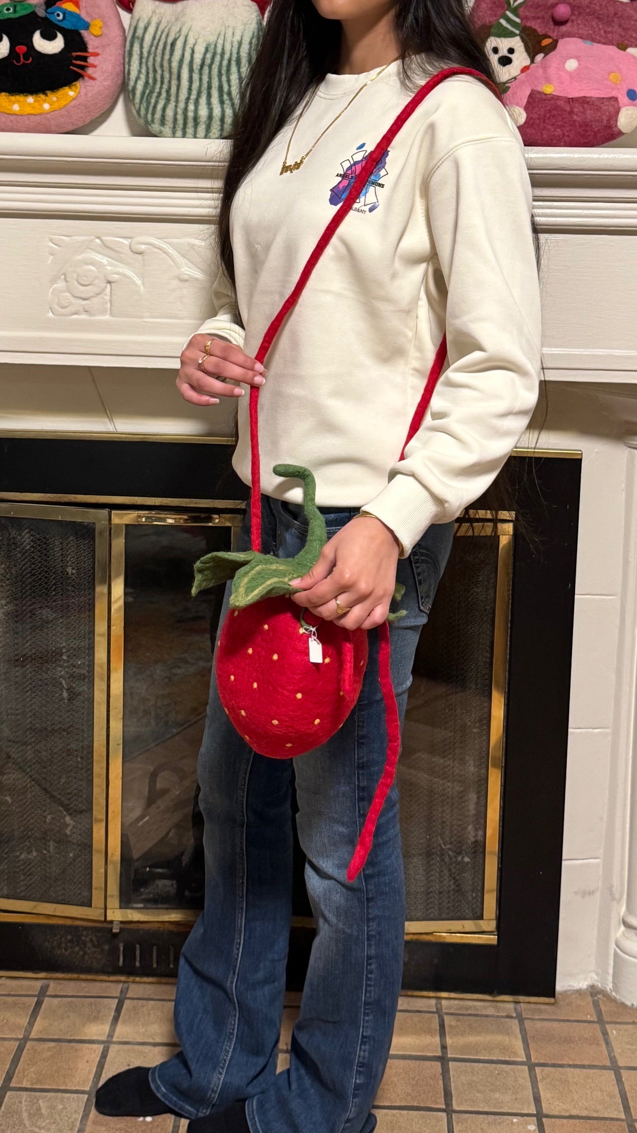 Handmade Wool Felt strawberry crossbody purse