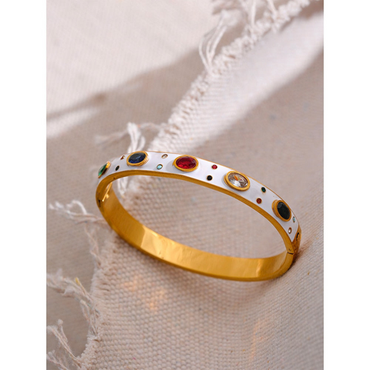 Multicolored Gemstone Enamel Bangle Bracelet (5)