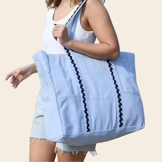 Beach Bag Canvas Tote Travel Shopping Zipper Pocket Cotton Canvas Fabric Large Size